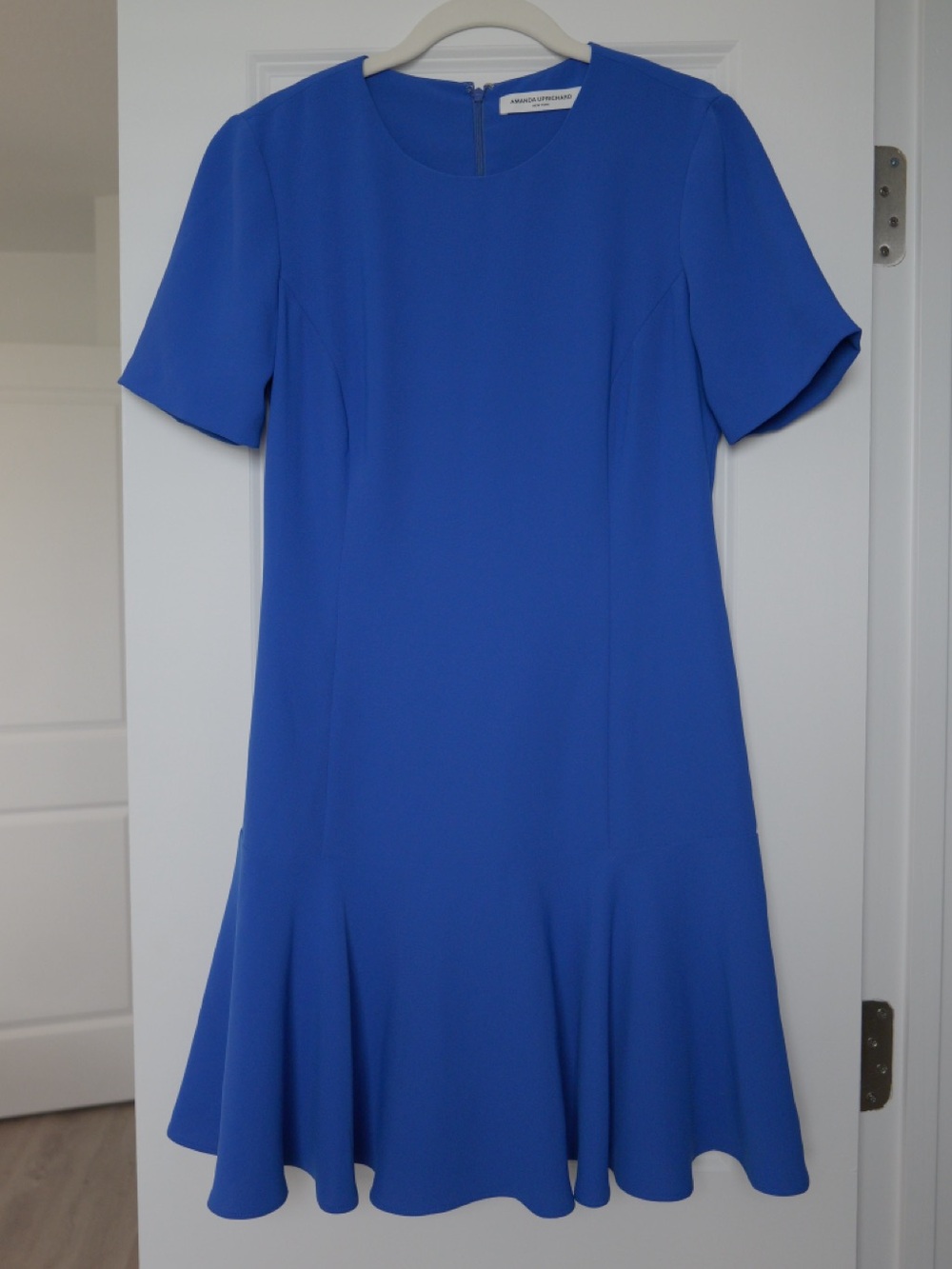 Amanda Uprichard Short-Sleeve Royal Blue Drop Waist Ruffle Hem Dress
